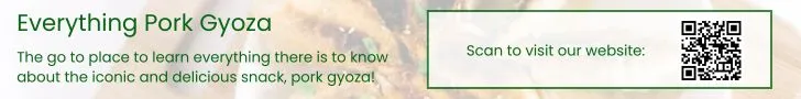 Banner featuring an image of pork gyoza with text describing the website Eeverything About Pork Gyoza